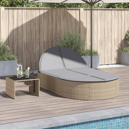 Double sun lounger with cushions in beige PE wicker
