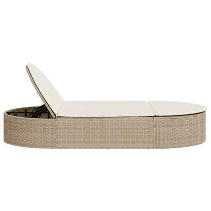 Double sun lounger with cushions in beige PE wicker