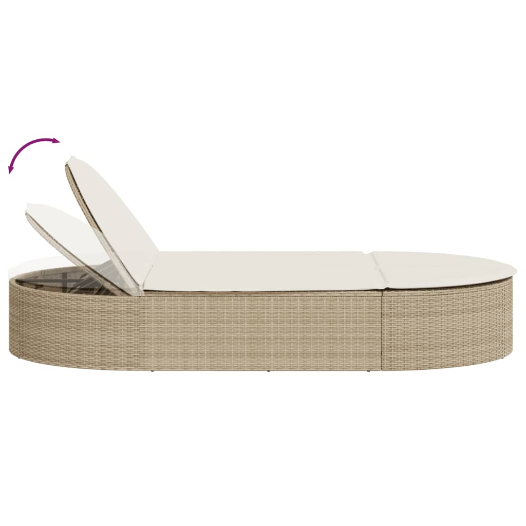 Double sun lounger with cushions in beige PE wicker