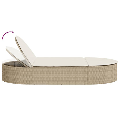 Double sun lounger with cushions in beige PE wicker