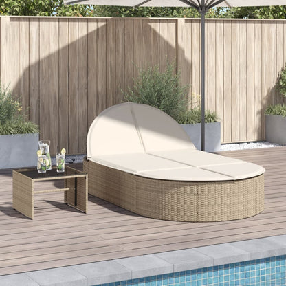 Double sun lounger with cushions in beige PE wicker