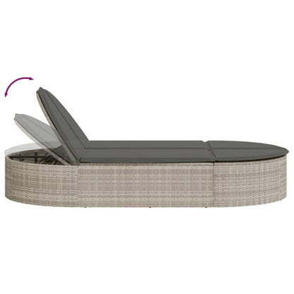 Double sun lounger with cushions in light grey poly rattan