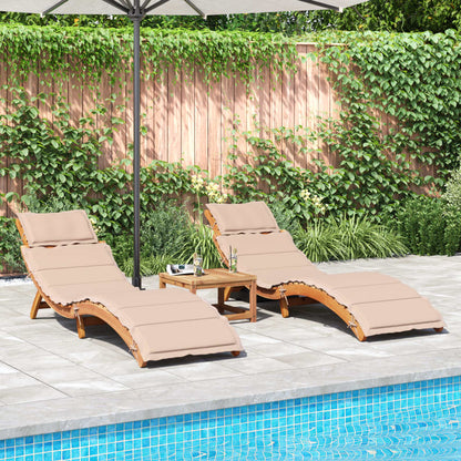Sun loungers with cushions 2 pcs solid acacia wood beige