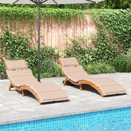 Sun loungers with cushions 2 pcs solid acacia wood beige