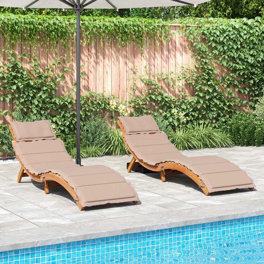 Sun loungers with cushions 2 pcs acacia grey-brown