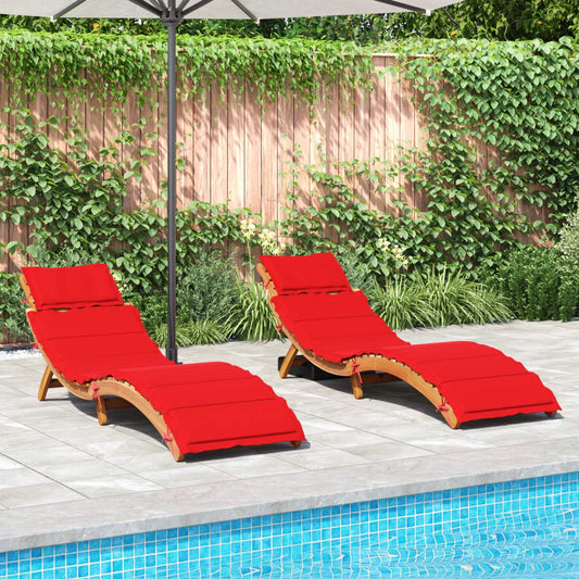 Sun loungers with cushions 2 pcs solid acacia red