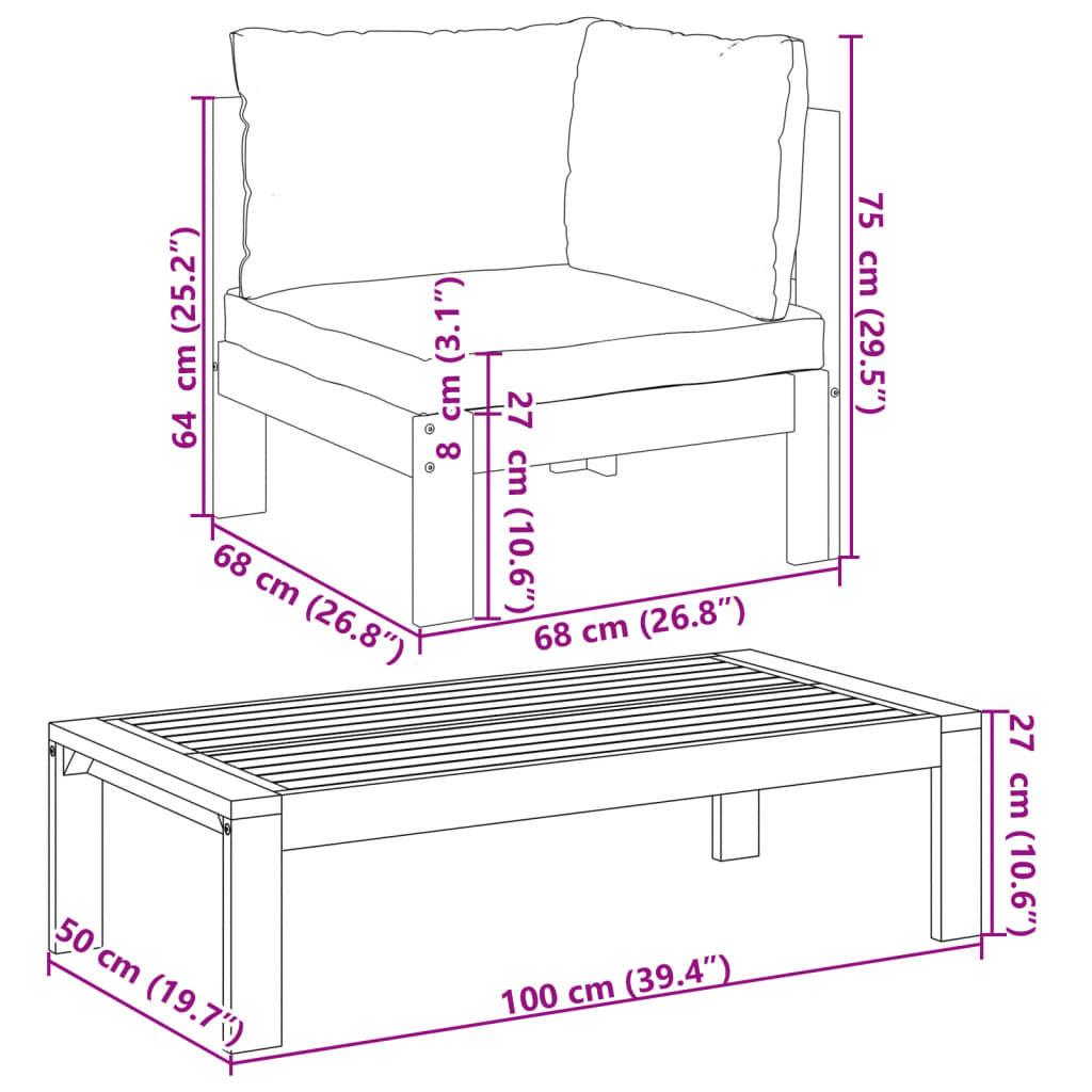 10 pcs conjunto de sofás de jardim com almofadões acácia maciça