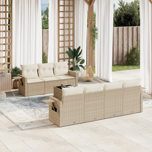 8 pcs conjunto de sofás p/ jardim com almofadões vime PE bege