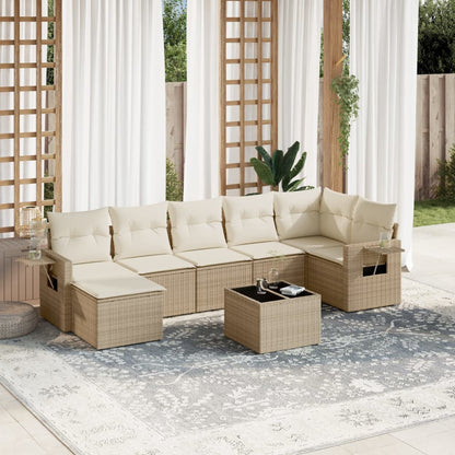 8 pcs conjunto de sofás p/ jardim com almofadões vime PE bege