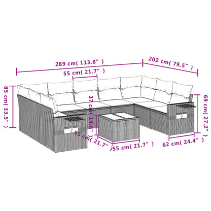 10 pcs conjunto de sofás p/ jardim com almofadões vime PE bege