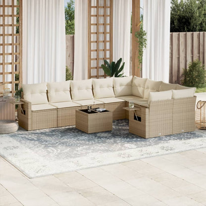 10 pcs conjunto de sofás p/ jardim com almofadões vime PE bege