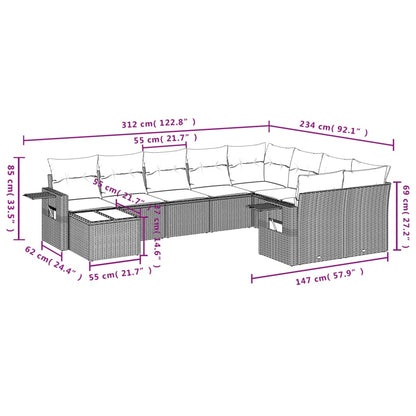 10 pcs conjunto de sofás p/ jardim com almofadões vime PE bege