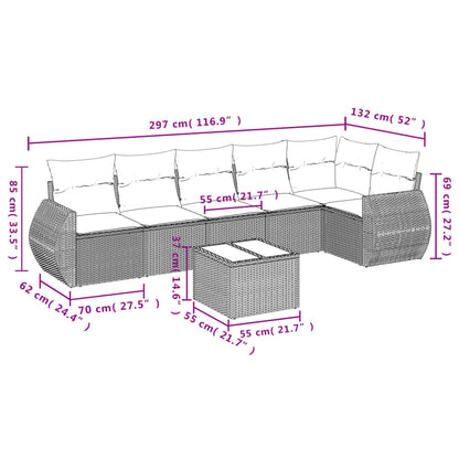 7 pcs conjunto de sofás p/ jardim com almofadões vime PE bege