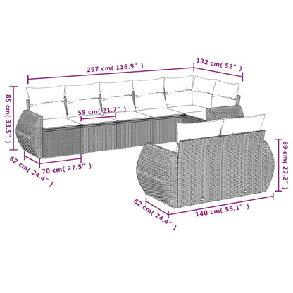 8 pcs conjunto de sofás p/ jardim com almofadões vime PE bege