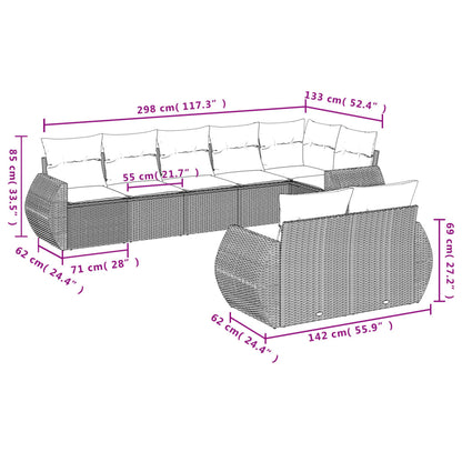 8 pcs conjunto sofás de jardim c/ almofadões vime PE castanho