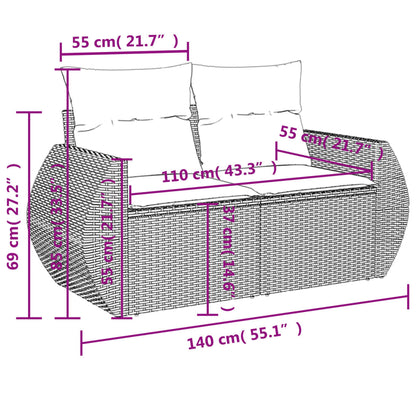 8 pcs conjunto sofás de jardim c/ almofadões vime PE castanho