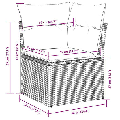 8 pcs conj. sofás jardim c/ almofadões vime PE cinzento-claro