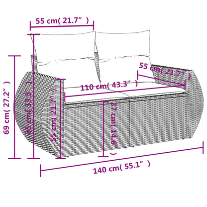 8 pcs conjunto sofás de jardim c/ almofadões vime PE castanho