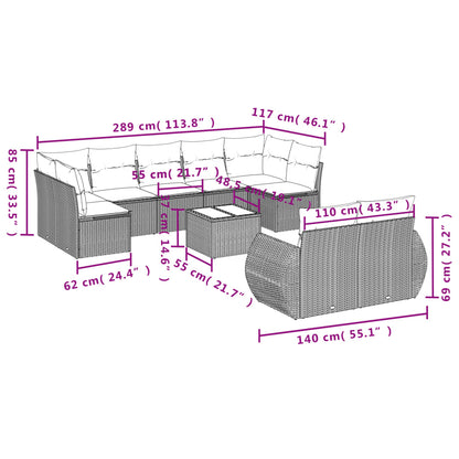10 pcs conjunto de sofás p/ jardim com almofadões vime PE bege