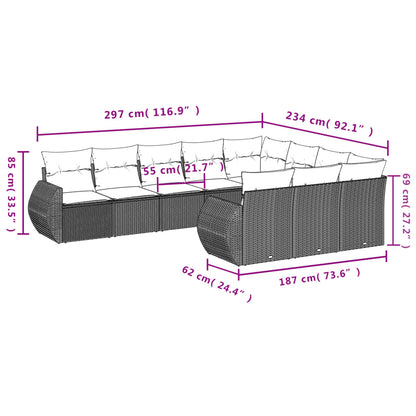 10 pcs conjunto de sofás p/ jardim com almofadões vime PE bege