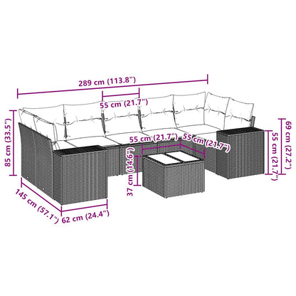 8 pcs conj. sofás jardim c/ almofadões vime PE cinzento-claro