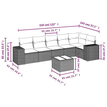 7 pcs conjunto de sofás p/ jardim com almofadões vime PE bege