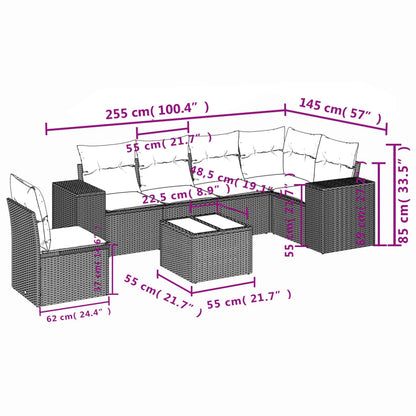 7 pcs conjunto de sofás p/ jardim com almofadões vime PE bege