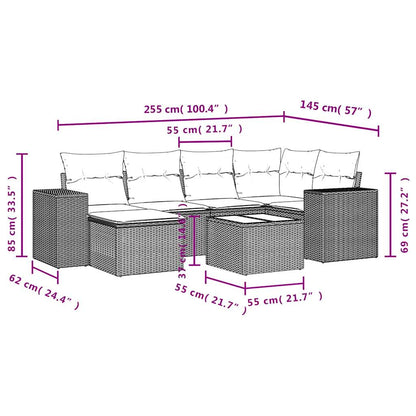7 pcs conjunto de sofás p/ jardim com almofadões vime PE bege