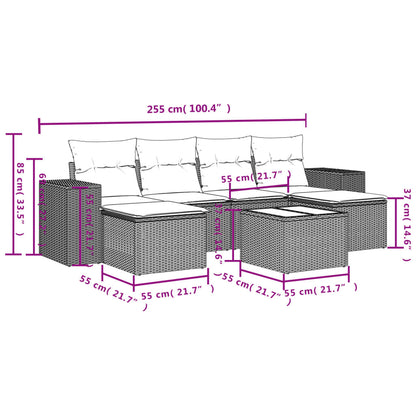 7 pcs conjunto de sofás p/ jardim com almofadões vime PE bege