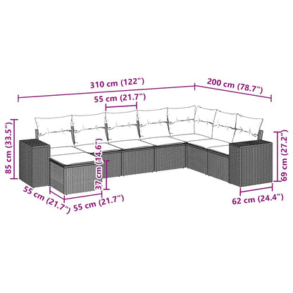 8 pcs conj. sofás jardim c/ almofadões vime PE cinzento-claro
