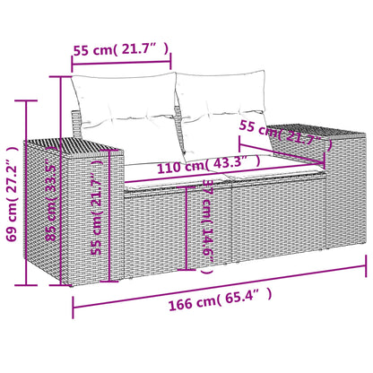 8 pcs conjunto sofás de jardim c/ almofadões vime PE castanho