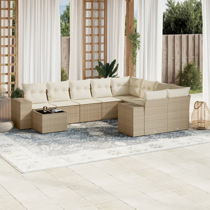 10 pcs conjunto de sofás p/ jardim com almofadões vime PE bege