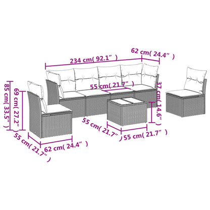 7 pcs conjunto de sofás p/ jardim com almofadões vime PE bege