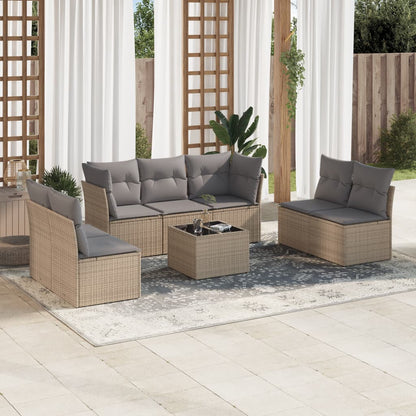 8 pcs conjunto de sofás p/ jardim com almofadões vime PE bege