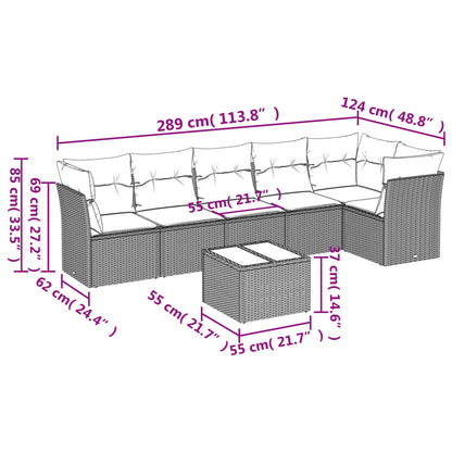7 pcs conjunto de sofás p/ jardim com almofadões vime PE bege