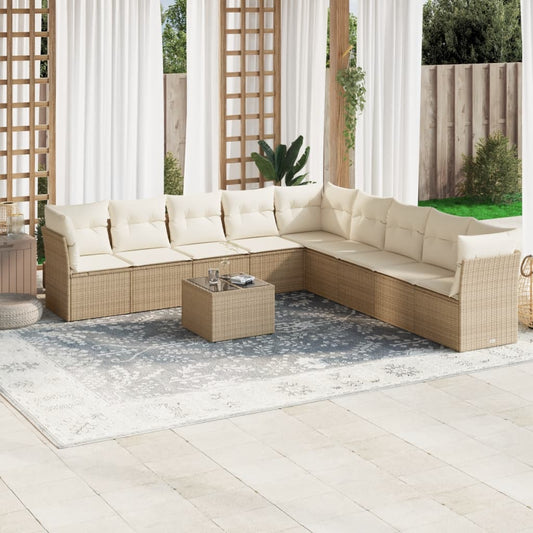 10 pcs conjunto de sofás p/ jardim com almofadões vime PE bege