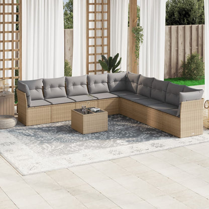 10 pcs conjunto de sofás p/ jardim com almofadões vime PE bege
