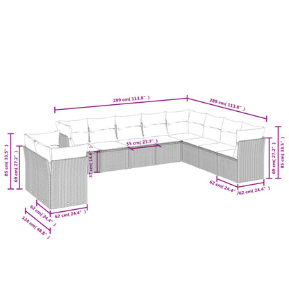 10 pcs conjunto de sofás p/ jardim com almofadões vime PE bege