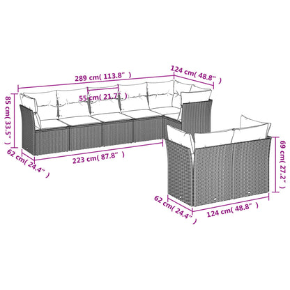 8 pcs conjunto sofás de jardim c/ almofadões vime PE castanho