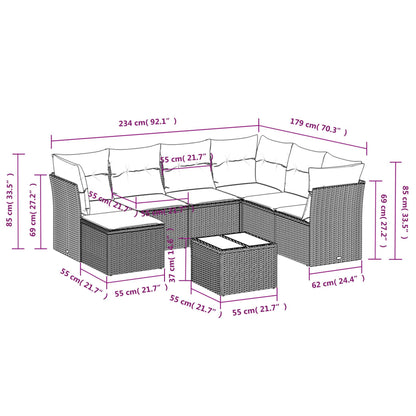 8 pcs conjunto sofás de jardim c/ almofadões vime PE castanho