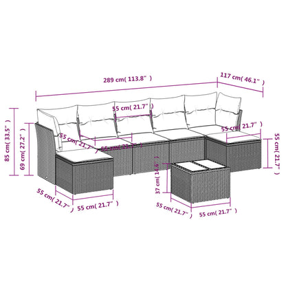 8 pcs conjunto de sofás p/ jardim com almofadões vime PE bege