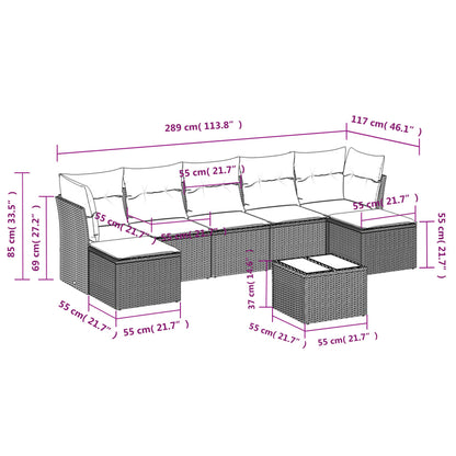 8 pcs conjunto sofás de jardim c/ almofadões vime PE castanho