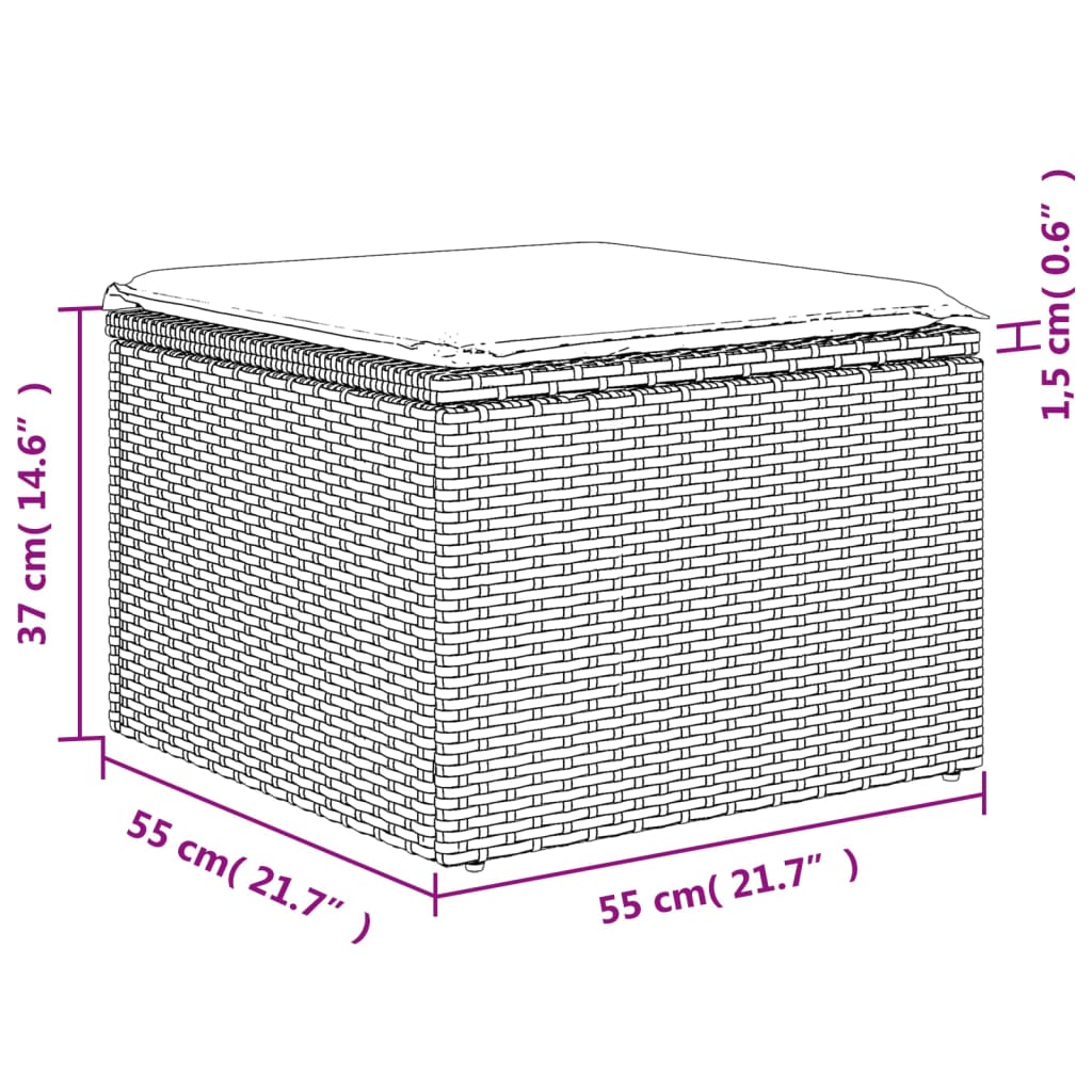 8 pcs conjunto sofás de jardim c/ almofadões vime PE castanho