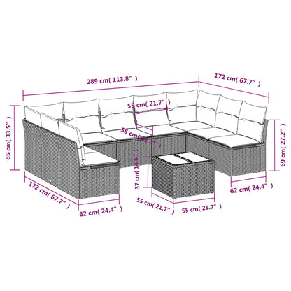 10 pcs conjunto de sofás p/ jardim com almofadões vime PE bege