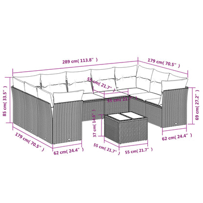 10 pcs conjunto de sofás p/ jardim com almofadões vime PE bege