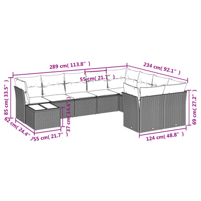 10 pcs conjunto de sofás p/ jardim com almofadões vime PE bege