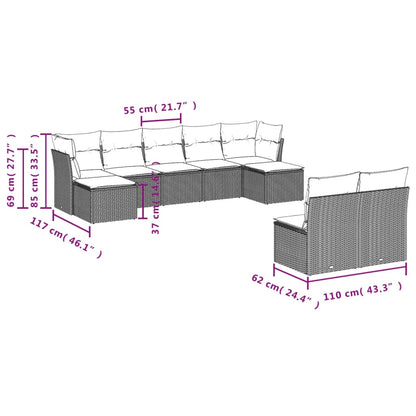 10 pcs conjunto sofás de jardim c/ almofadões vime PE cinzento