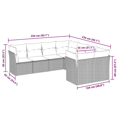 8 pcs conj. sofás jardim c/ almofadões vime PE cinzento-claro