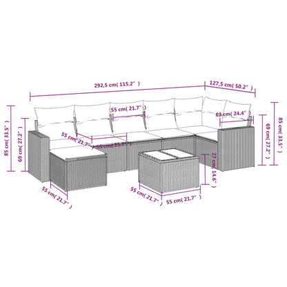 8 pcs conjunto de sofás p/ jardim com almofadões vime PE bege