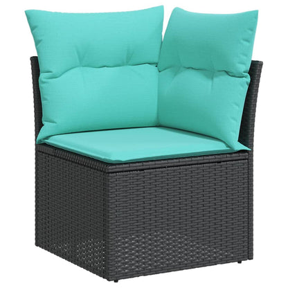 10 pcs conjunto de sofás p/ jardim c/ almofadões vime PE preto